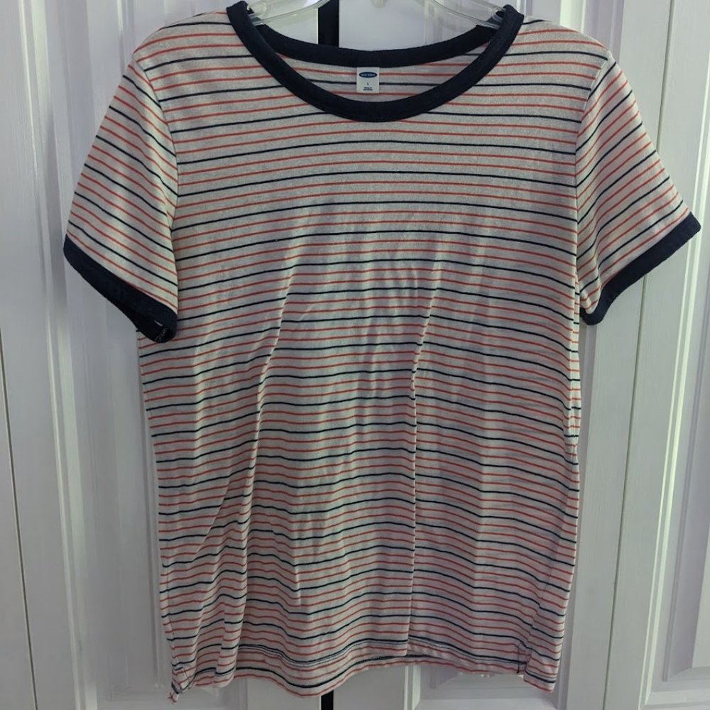 Old Navy Red, White and Blue Striped Shirt Womens L